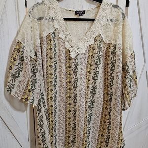 Three Bird Nest Lace Floral Sheer Size Medium Blouse